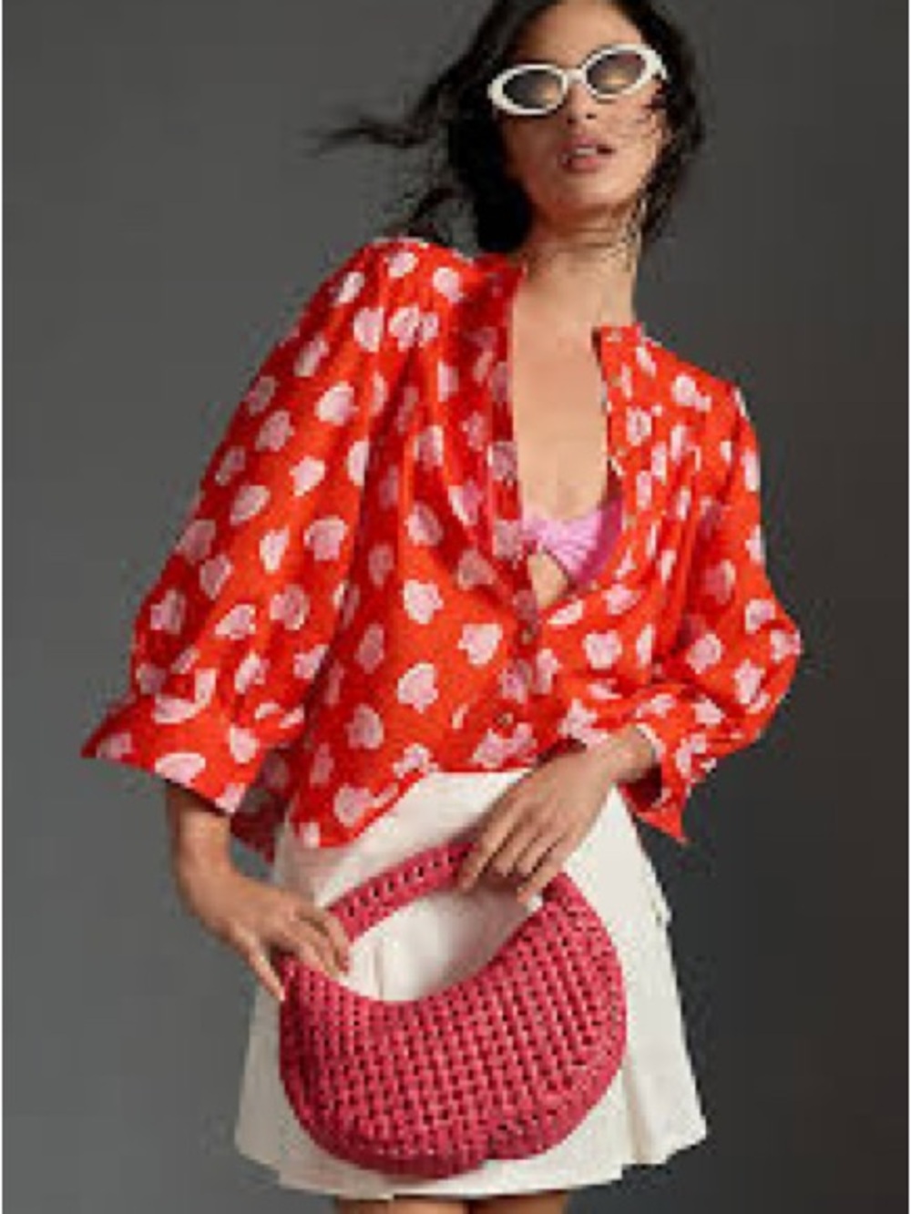 Maeve Anthropologie red seashell blouse Sz XL